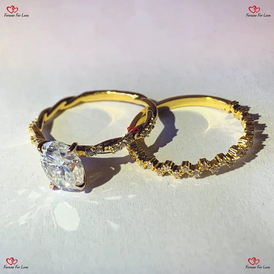 Oval Charles and Colvard Moissanite and Diamond Engagement Ring in Gold Forever For Love