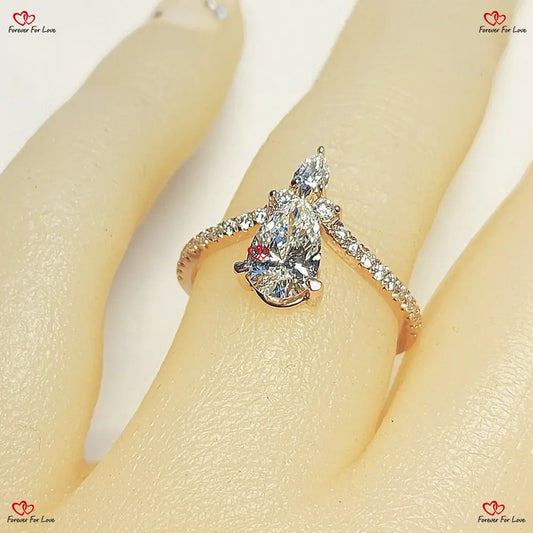 IGI Certified  Vintage Lab Grown Pear Diamond Engagement Ring Forever For Love