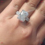 Hybrid Crushed Radiant Cut Moissanite Engagement Ring with Chunky Radiant Band - Solitaire Setting Forever For Love