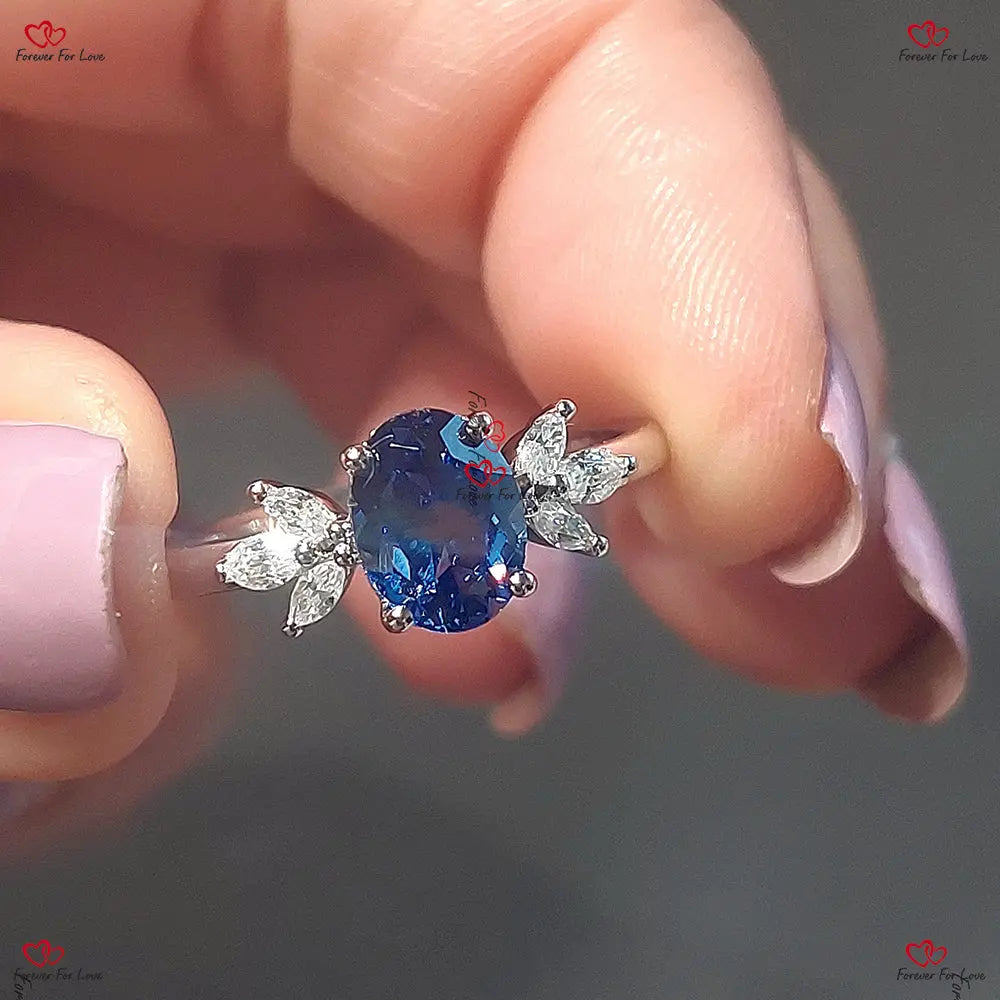Unique Vintage Blue Sapphire Engagement Ring | Art Deco Bridal Set | Marquise Ring | Blue Sapphire | Forever For Love Marquise cut Natural Sapphire engagement ring in 935 Argentium Silver — custom handcrafted by Forever For Love