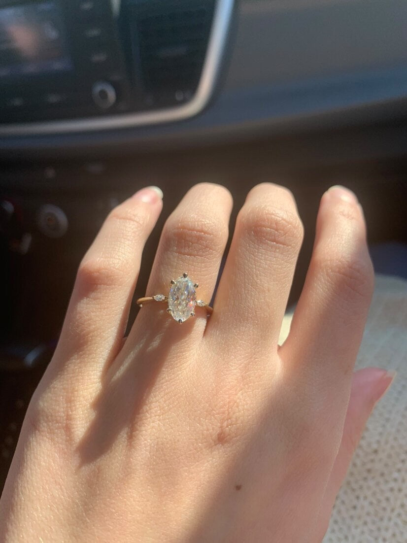 2 Ct Oval Moissanite Vintage Cluster Engagement Ring Oval cut 1Ct Moissanite Brilliant Cut engagement ring in 935 Argentium Silver — custom handcrafted by Forever For Love