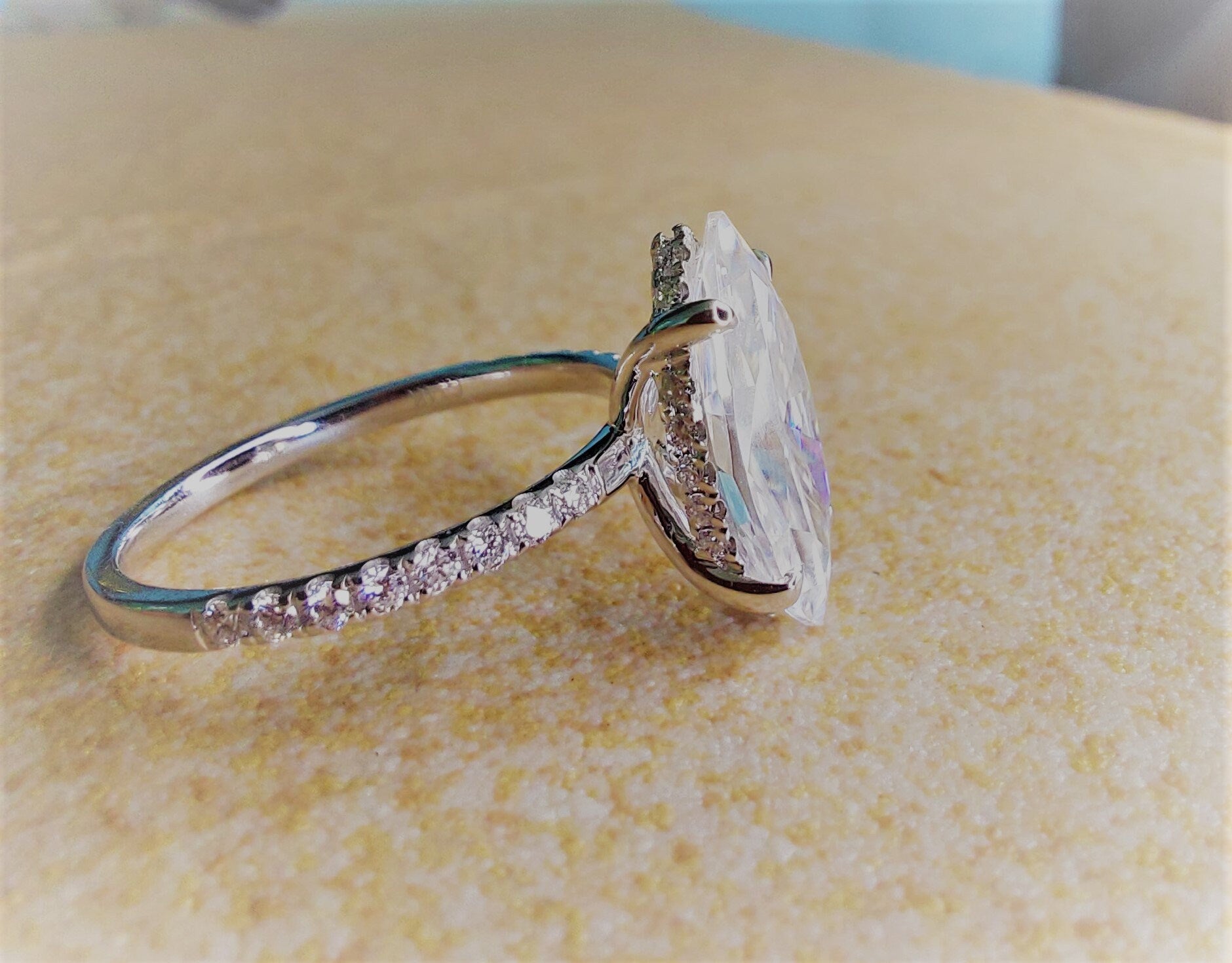 4 Ct Marquise Natural Diamond, Moissanite Hidden Halo Engagement Ring