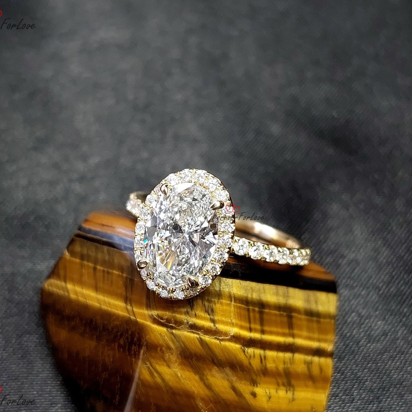 2.5 Ct IGI Certified Oval Lab Diamond Halo Engagement Ring Oval cut 1Ct Moissanite Brilliant Cut engagement ring in 935 Argentium Silver — custom handcrafted by Forever For Love