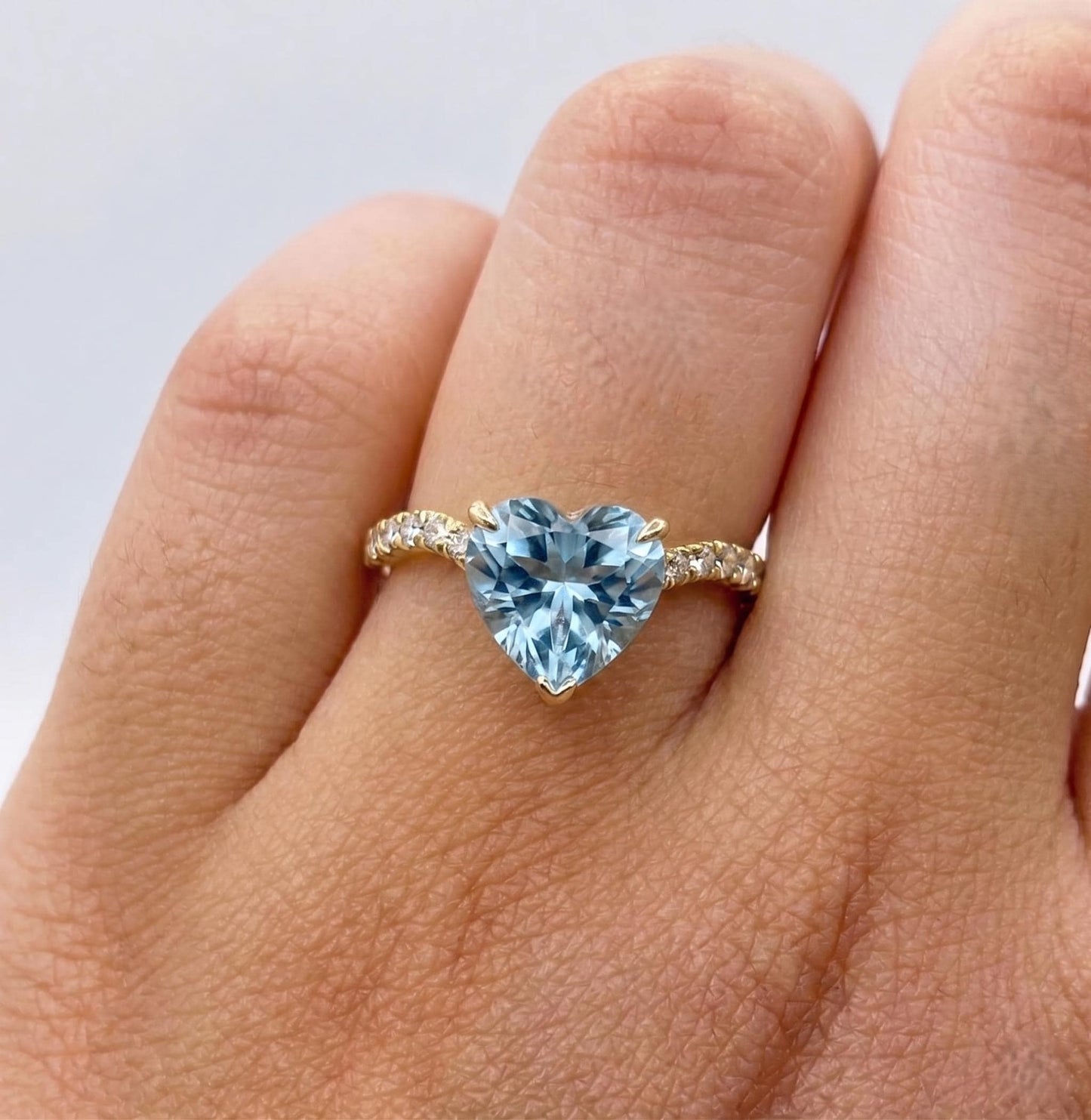 Heart Diamond, Aquamarine Band Heart cut 1Ct Natural Aquamarine engagement ring in 935 Argentium Silver — custom handcrafted by Forever For Love