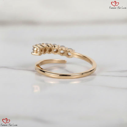 Open Wedding Band Lab Grown Diamond Ring Gap Wedding Ring Womens Cuff Stacking Ring Round Cut Diamond Band Bypass Setting Ring Everyday Ring