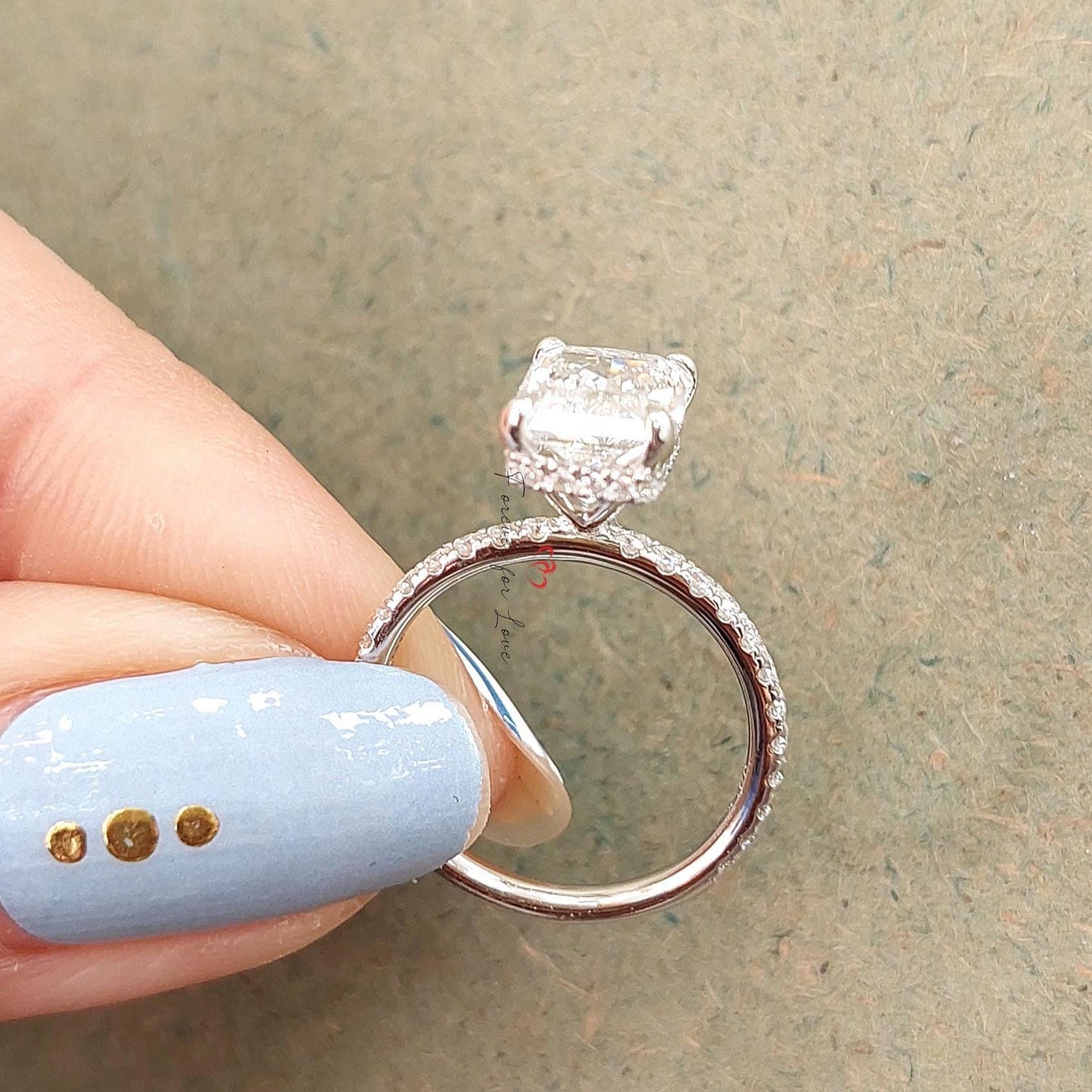 2 Ct IGI Certified Radiant Lab Diamond Hidden Halo Engagement Ring Radiant cut 1Ct Moissanite Brilliant Cut engagement ring in 935 Argentium Silver — custom handcrafted by Forever For Love
