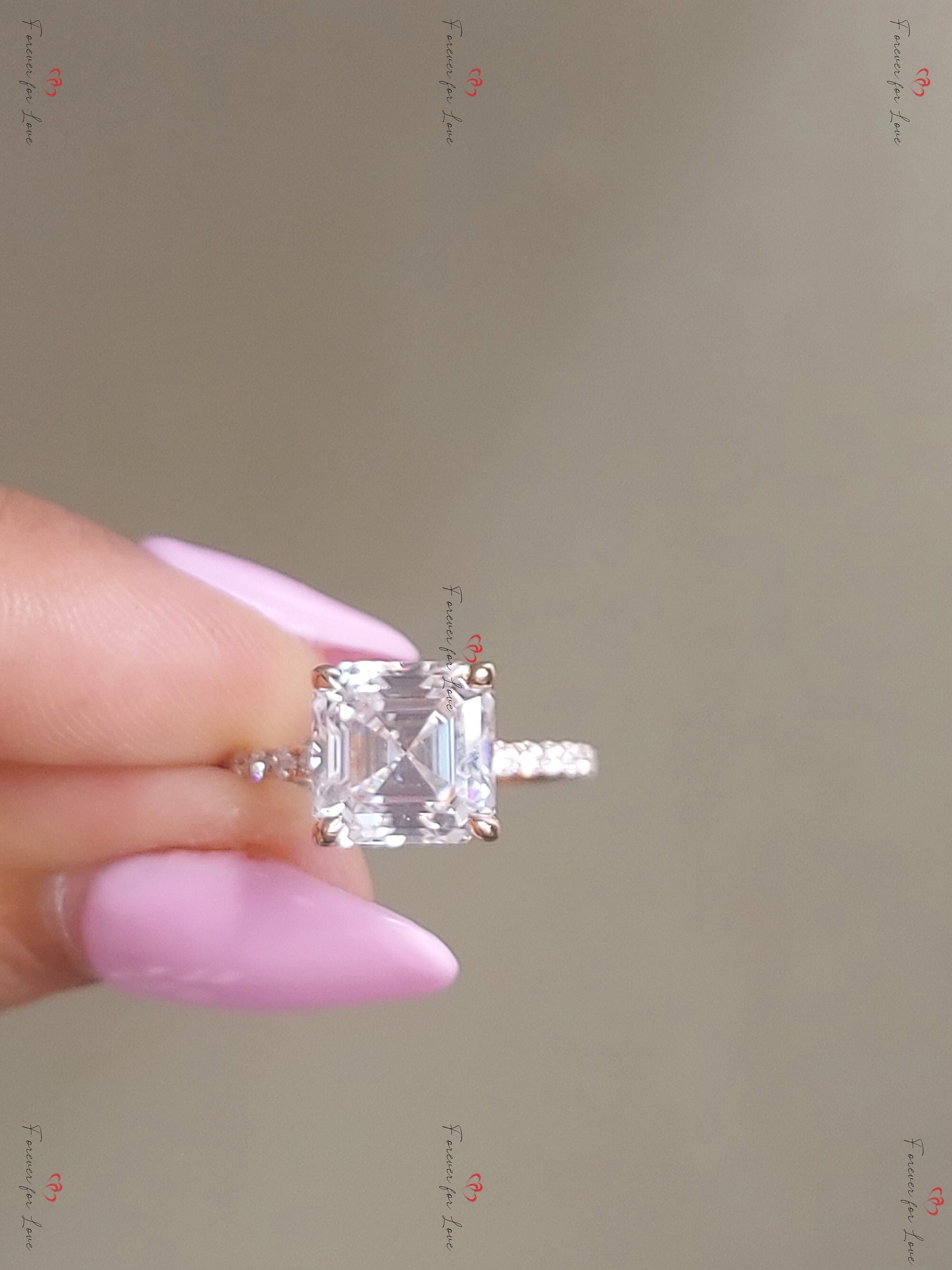 3 Ct Asscher Moissanite Engagement Ring