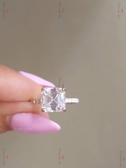 3 Ct Asscher Moissanite Engagement Ring