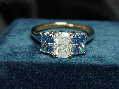 Radiant Moissanite Three Stone Engagement Ring