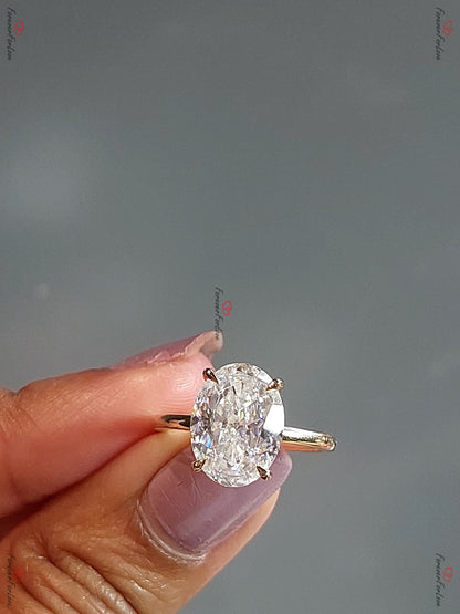 4.5 Ct Oval Diamond, Moissanite Hidden Halo Engagement Ring