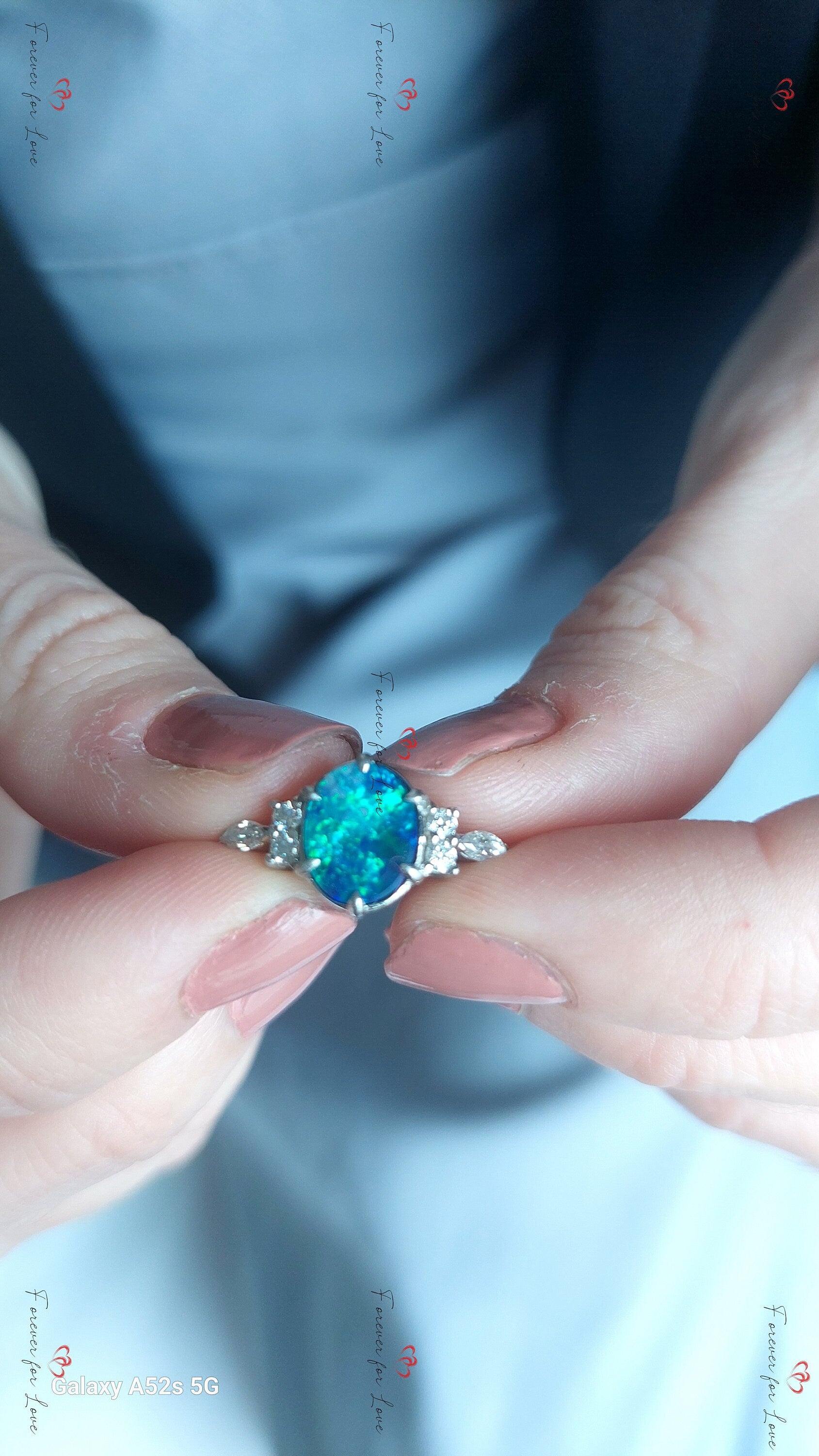 Oval Moissanite, Opal Engagement Ring