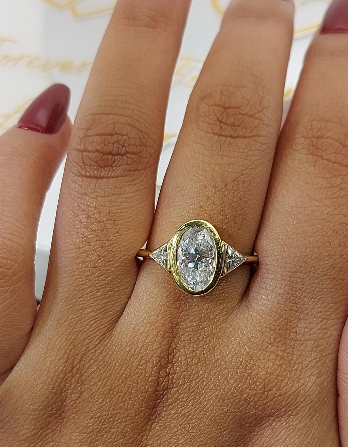 4 Ct Oval Diamond, Moissanite Solitaire Engagement Ring Oval cut Moissanite engagement ring in Gold or Platinum — custom handcrafted by Forever For Love