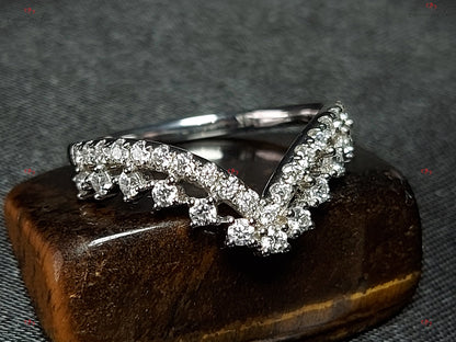 Crown Diamond Half Eternity Ring / 18k Half Eternity Diamond Wedding Band for Women Pave Set Stacking Ring / Real Genuine Natural Diamonds