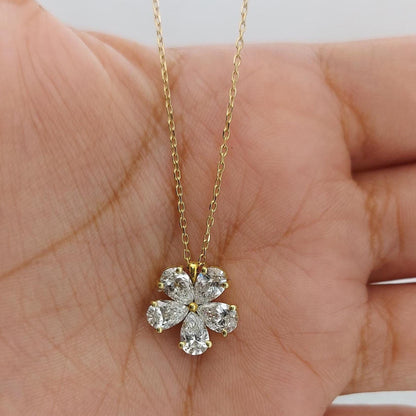 1.25 Karat Birnenförmige Labordiamant Blumenkette, Solitär Diamant Halskette, Massivgold Schmuck, Blumenanhänger, Perfektes Geschenk für Sie
