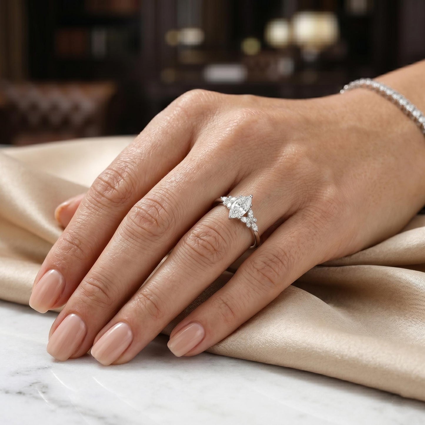Marquise Lab Diamond Engagement Ring Marquise cut 1Ct Moissanite Brilliant Cut engagement ring in 935 Argentium Silver — custom handcrafted by Forever For Love