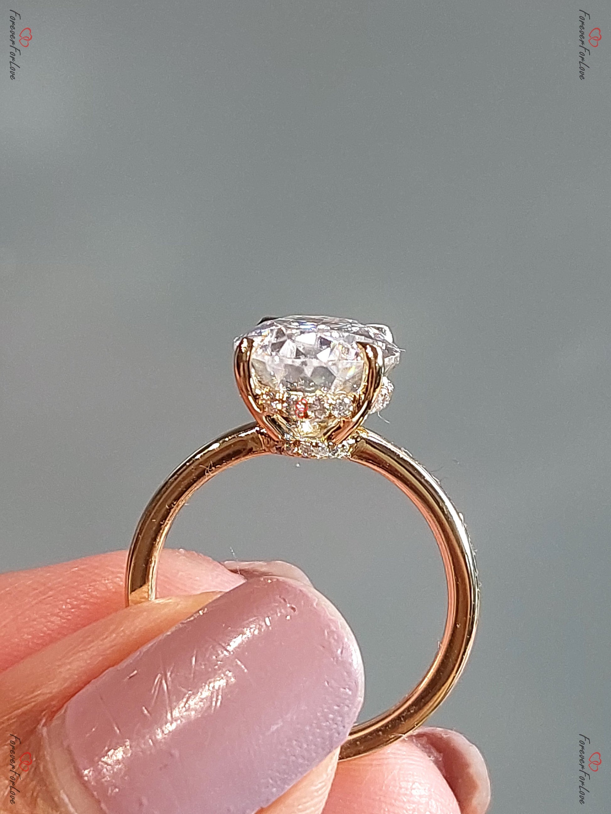 4.5 Ct Oval Diamond, Moissanite Hidden Halo Engagement Ring