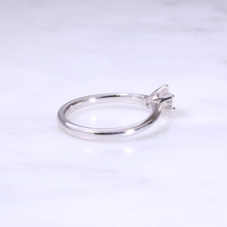 2 Ct Round Natural Diamond Solitaire Engagement Ring Round cut 1Ct Moissanite Brilliant Cut engagement ring in 935 Argentium Silver — custom handcrafted by Forever For Love