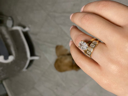 Emerald Cut Anniversary Band Moissanite Wedding Band Half Eternity Band Solid bezel 14K yellow Gold, Statement Ring