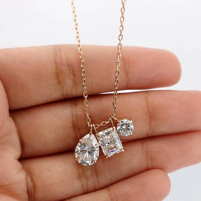 Pendentif flottant solitaire en or rose 14 carats, certifié IGI, avec diamants taille poire, émeraude et ronds, 4,5 ct E, VVS2, design personnalisé et chaîne