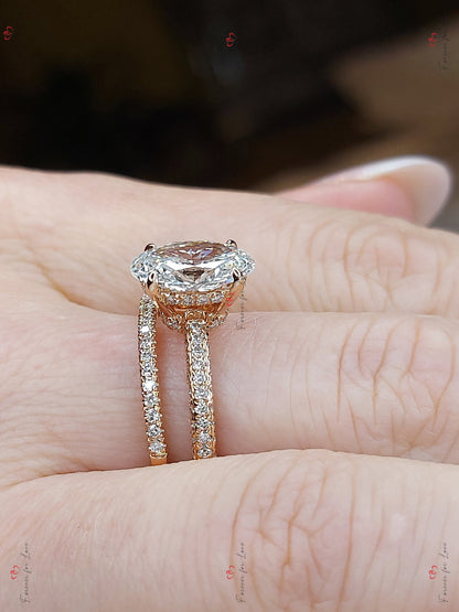 Oval Lab Diamond Hidden Halo Engagement Ring