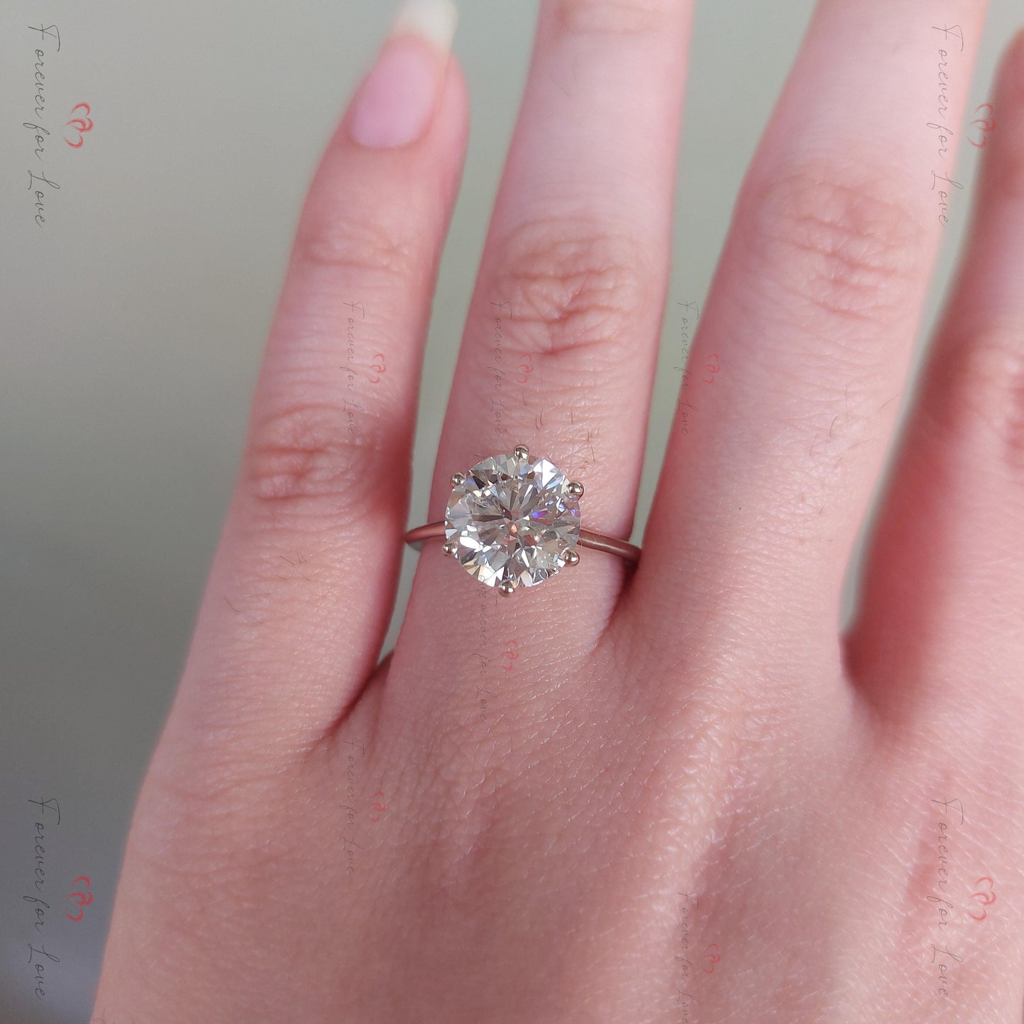 Verlobungsring 3 Karat runder Diamant Solitär Round cut Moissanite engagement ring in 935 Argentium Silber — custom handcrafted by Forever For Love