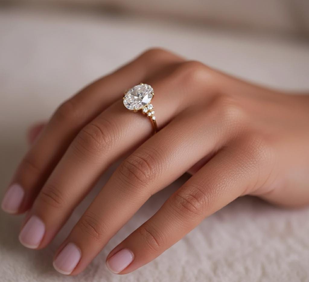 Verlobungsring mit 3 Karat IGI-zertifiziertem ovalem Labor-Diamanten Oval cut Moissanite engagement ring in 935 Argentium Silber — custom handcrafted by Forever For Love