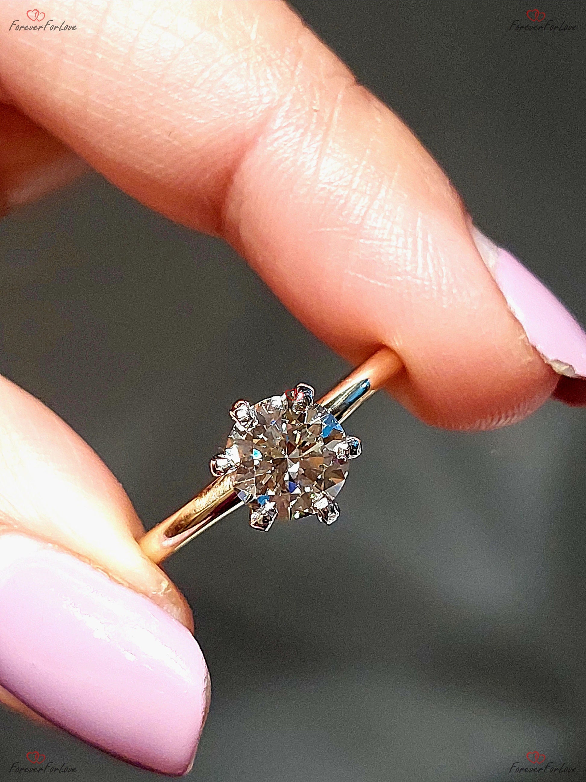 IGI Certified Round Lab Diamond Engagement Ring