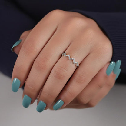 Solid Gold Zig Zag Diamond Ring Wavy Stacking Rings for Women Dainty Highs and Lows Stackable Ring, Perfect Gift for Her