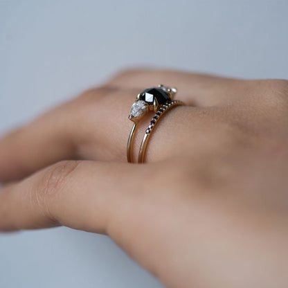 1 Ct Pear Black Diamond, Moissanite Engagement Ring