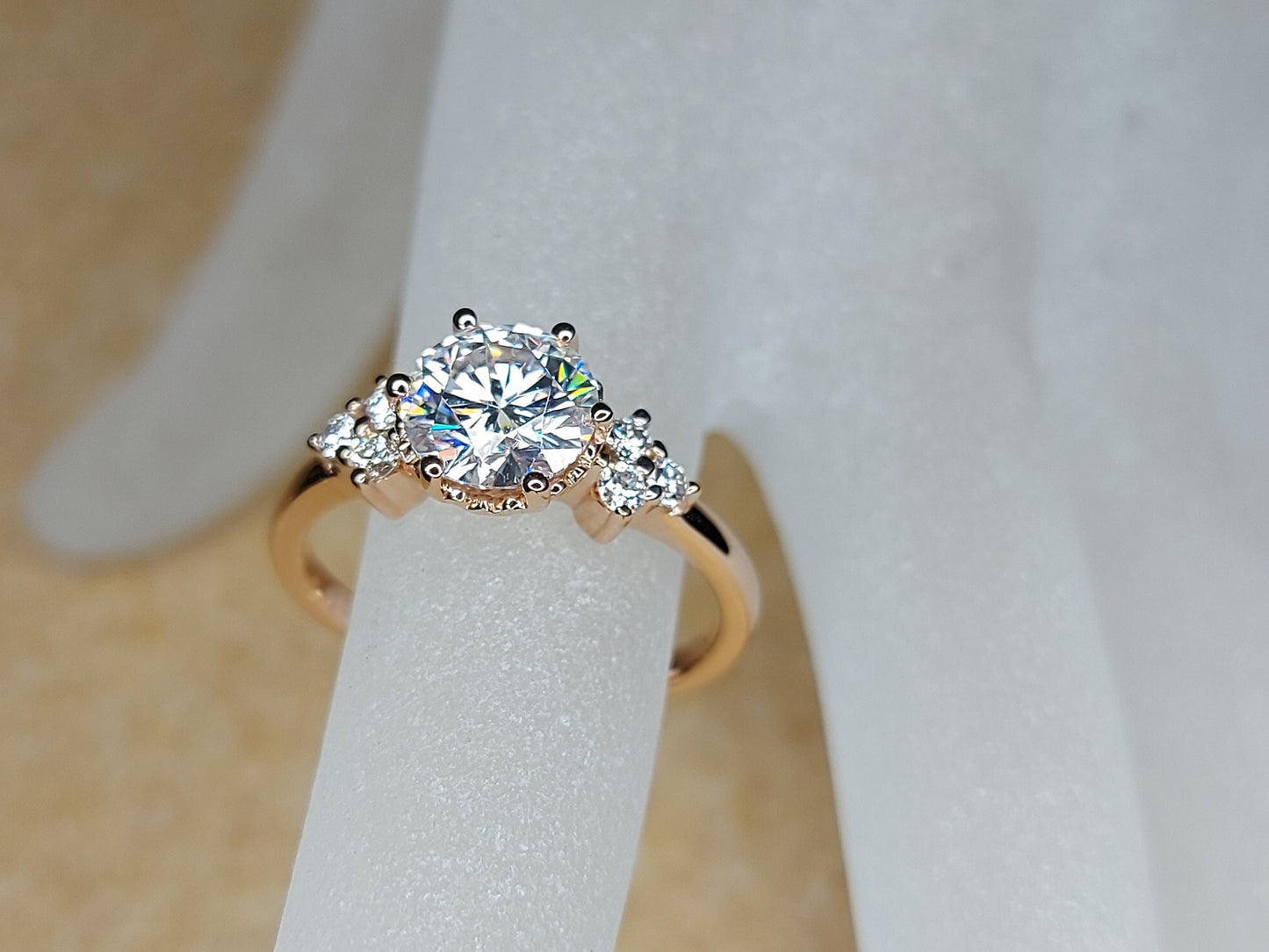 1.5 Ct Round Lab Diamond Art Deco Cluster Engagement Ring Round cut Moissanite engagement ring in Gold or Platinum — custom handcrafted by Forever For Love