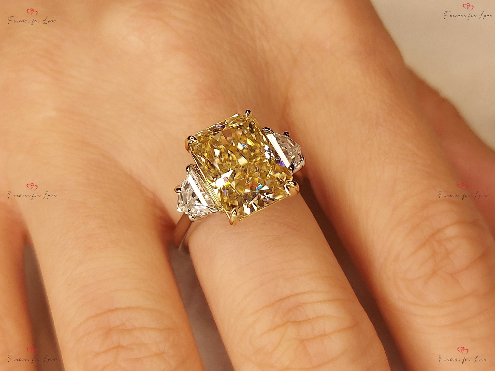6 Ct Radiant Yellow Diamond, Moissanite Engagement Ring