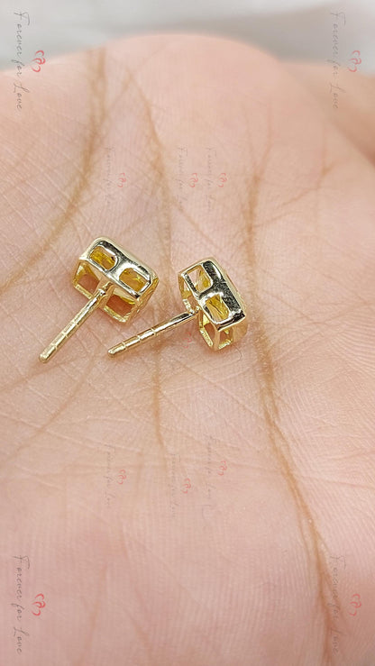 Lünette Radiant-Schliff Ohrstecker, Gelbe Radiant-Schliff Lünetten-Ohrstecker, 14k Gold Ohrstecker, 1 Karat Gesamtgewicht Geschenk für Mama