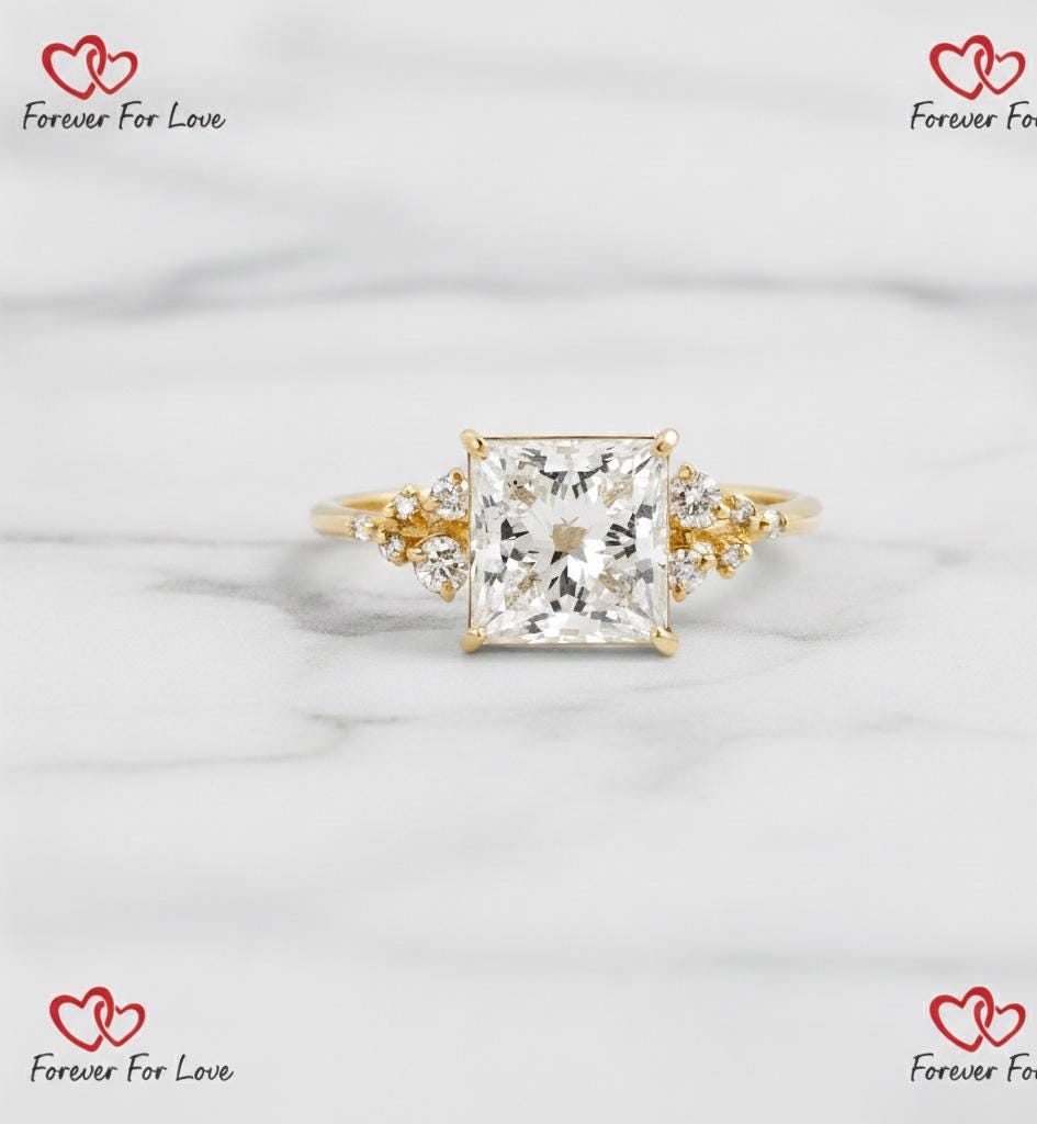 2.3 Ct IGI Certified Princess Lab Diamond Engagement Ring Princess cut 1Ct Moissanite Brilliant Cut engagement ring in 935 Argentium Silver — custom handcrafted by Forever For Love