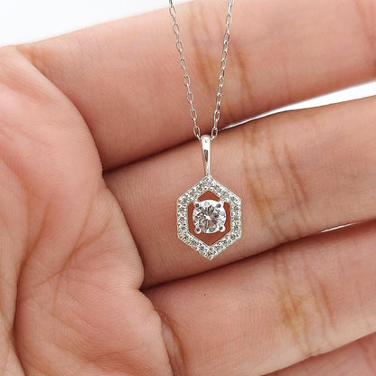 Halskette mit rundem Diamanten, 14 Karat Gelbgold, zierlicher minimalistischer Anhänger, Labordiamanten Damenhalskette, einzigartiges Design, besonderes Geschenk für sie.