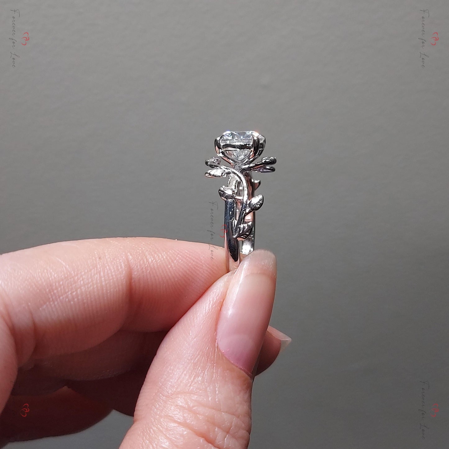 3 Ct IGI Certified Lab Diamond Engagement Ring Round cut 1Ct Moissanite Brilliant Cut engagement ring in 935 Argentium Silver — custom handcrafted by Forever For Love
