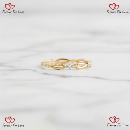 Collide Wedding Band Unique Diamond Stacking Ring Women Solid Yellow Rose White Gold Ring Dainty Anniversary Ring Gift