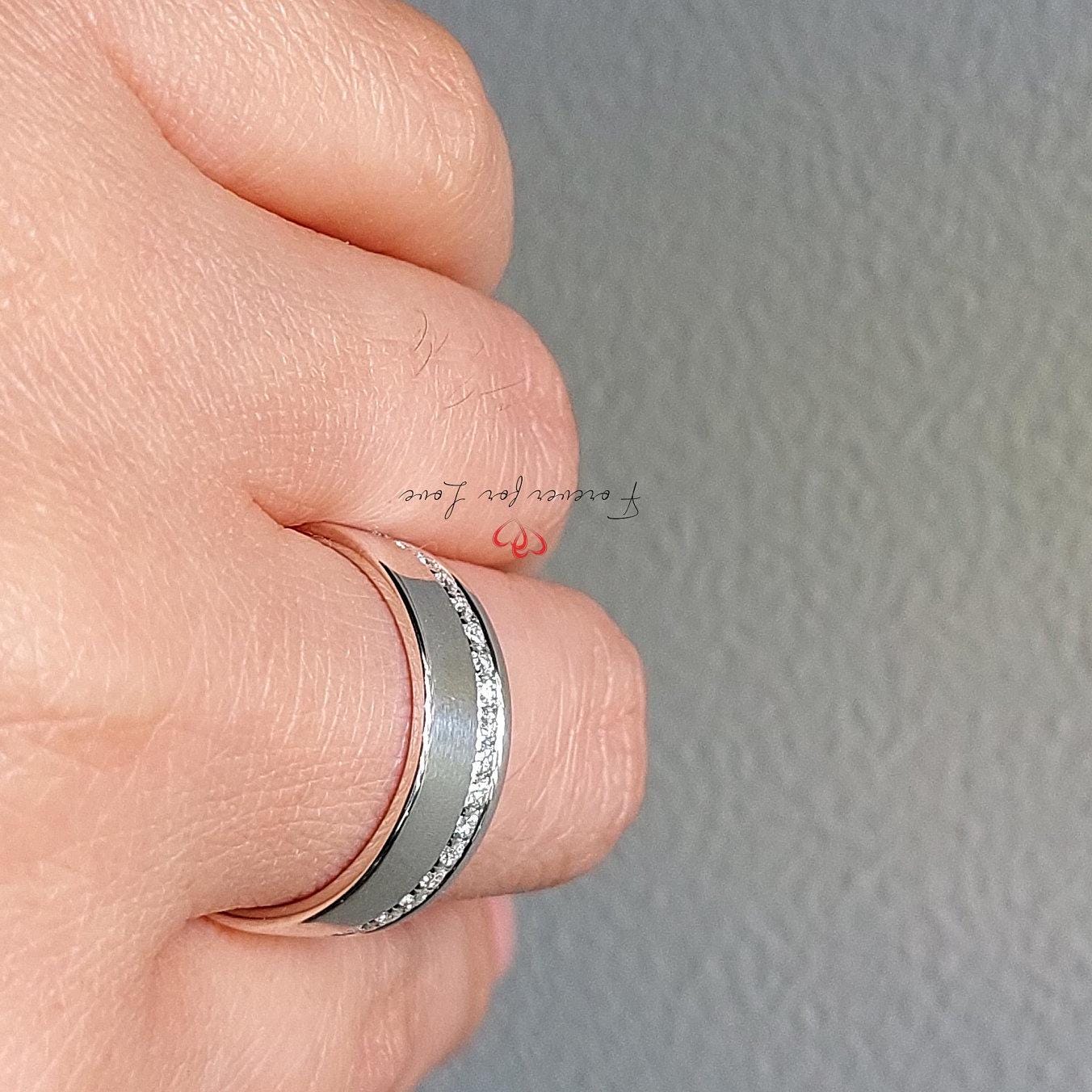 Man wedding band, chunky man band, his and her bands, diamond band, wedding band. 6mm wide solid gold band. Moissanite Brilliant Cut engagement ring in 935 Argentium Silver — custom handcrafted by Forever For Love