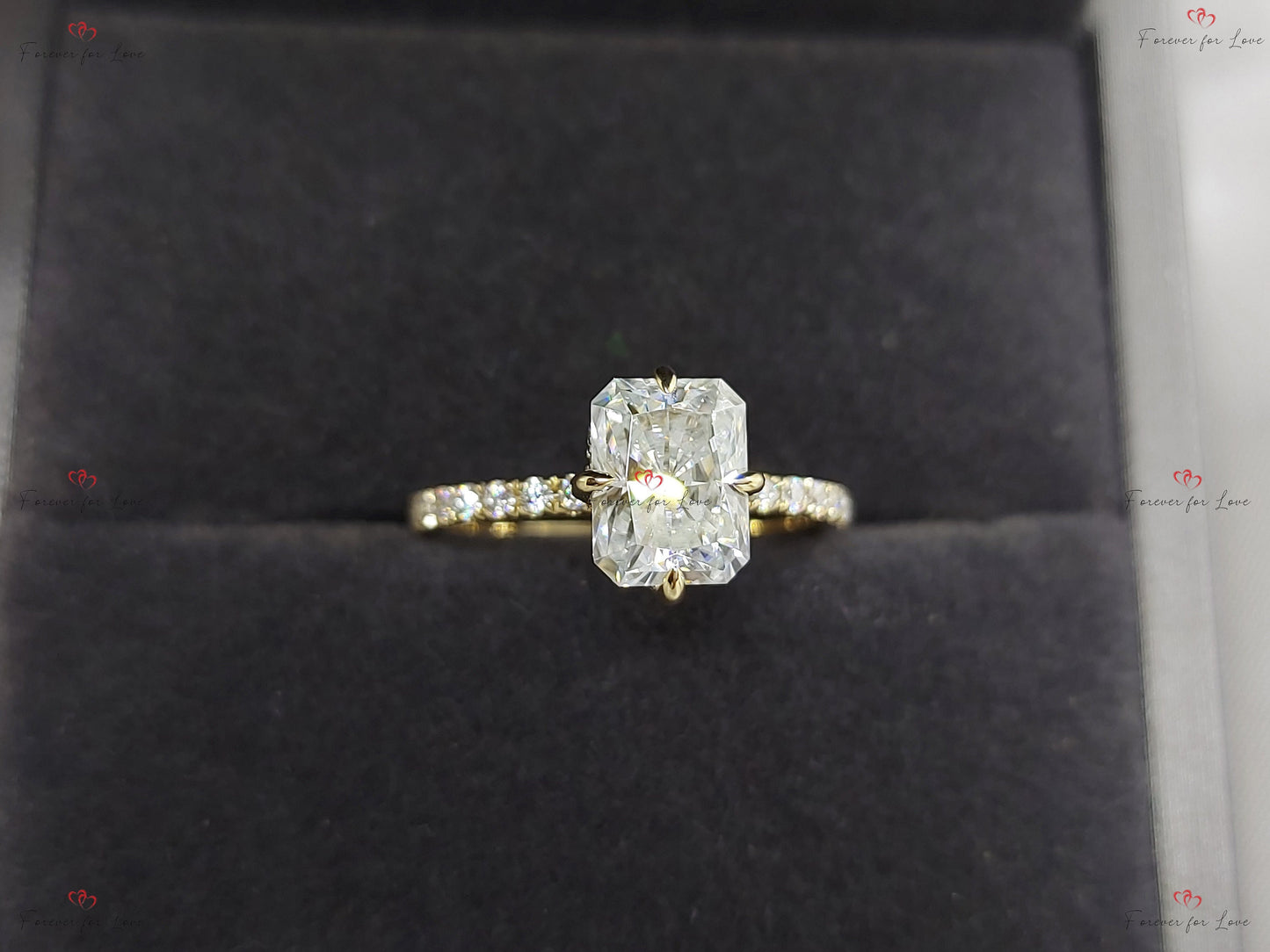 1.5 Ct Radiant Diamond, Moissanite Solitaire Engagement Ring Radiant cut 1Ct Moissanite Brilliant Cut engagement ring in 935 Argentium Silver — custom handcrafted by Forever For Love