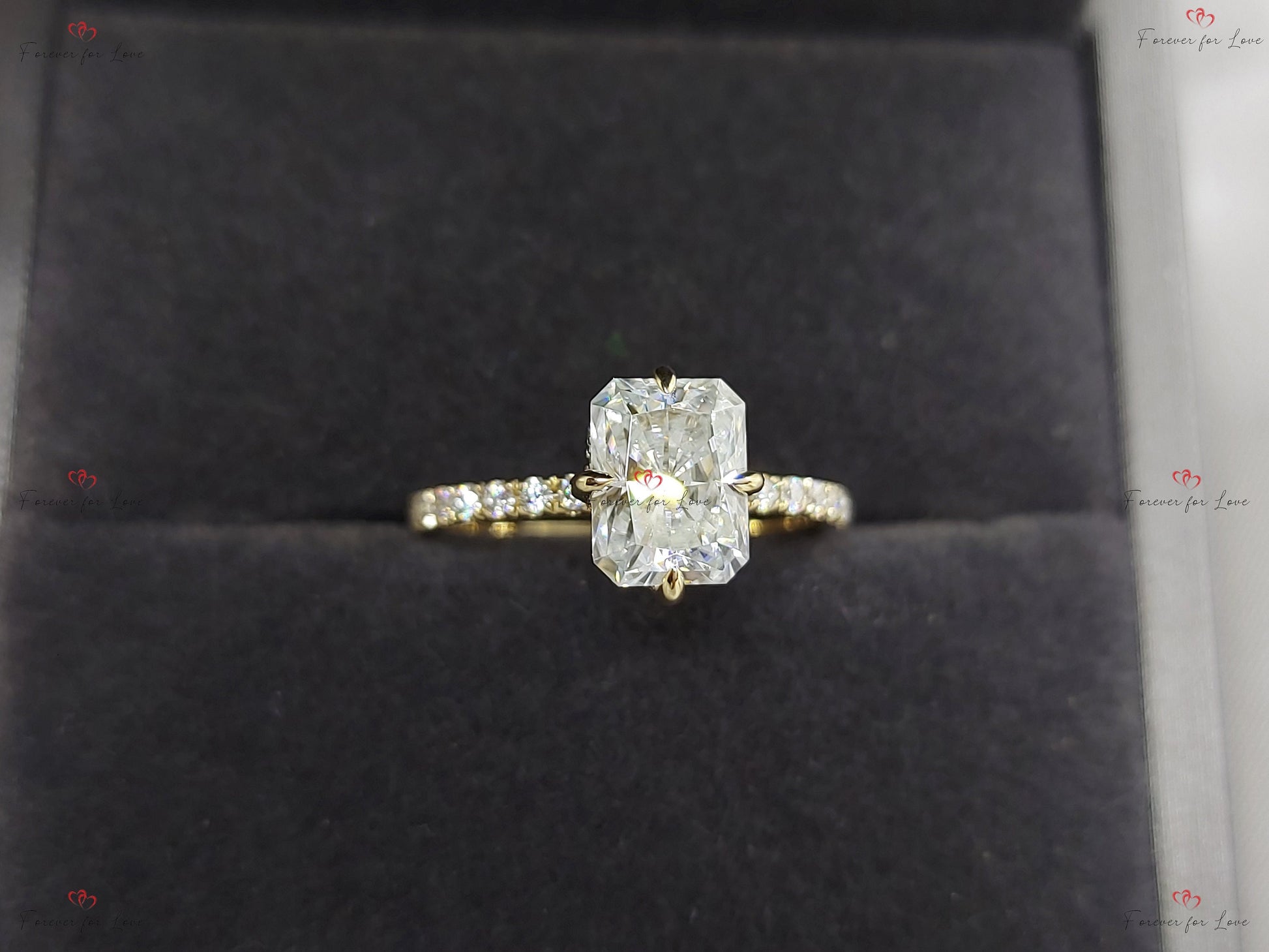1.5 Ct Radiant Diamond, Moissanite Solitaire Engagement Ring