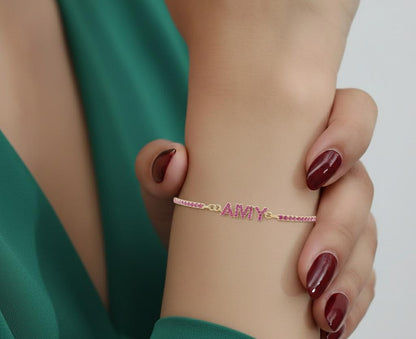 Diamond Name Bracelet, 14k Gold Bracelet, Diamond Initial Bracelet, Paperclip Chain, 14k Solid Yellow, White Gold, Customised Bracelet
