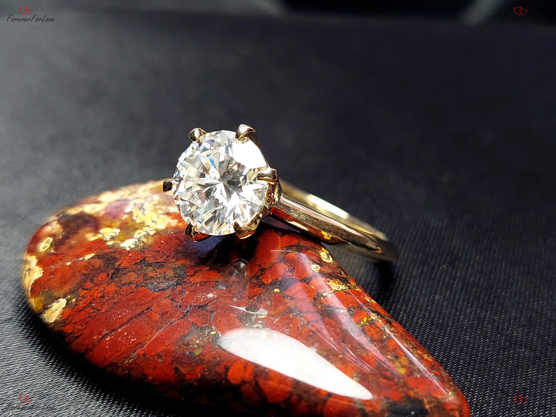 3CT Unique Round Moissanite and Diamond Engagement Ring Solid Yellow Gold Promise Ring Proposal Anniversary Ring Gift for Her