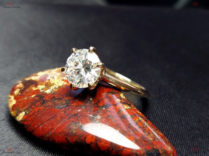 3CT Unique Round Moissanite and Diamond Engagement Ring Solid Yellow Gold Promise Ring Proposal Anniversary Ring Gift for Her
