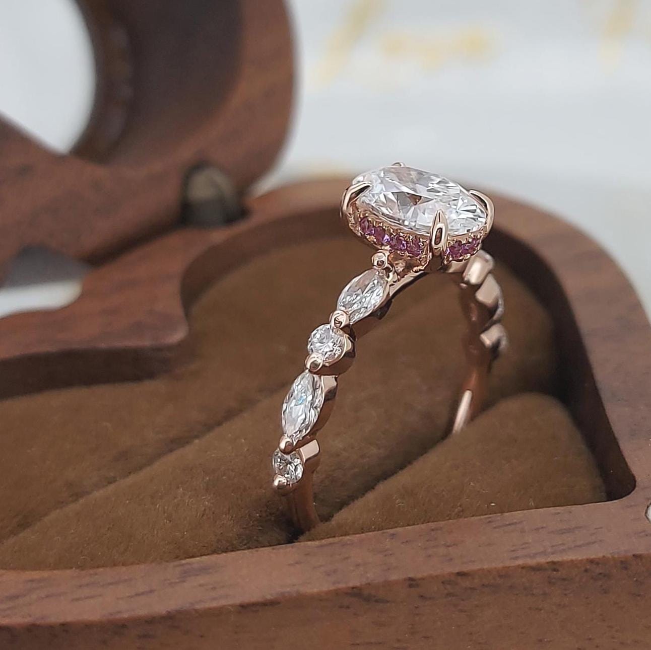 IGI Certified Oval Pink Diamond, Sapphire Halo Ring