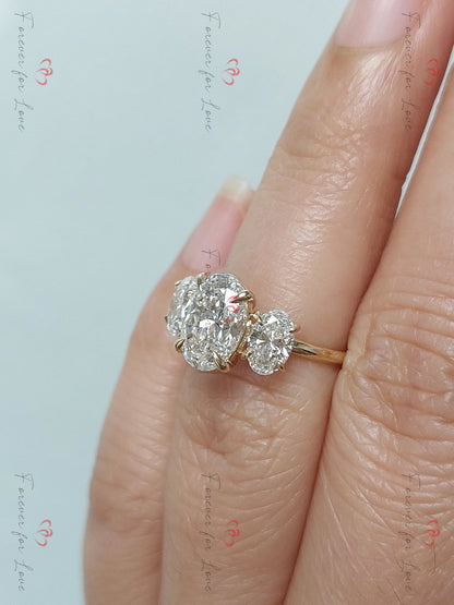 2.5 Ct Oval Lab Diamond Three Stone Engagement Ring