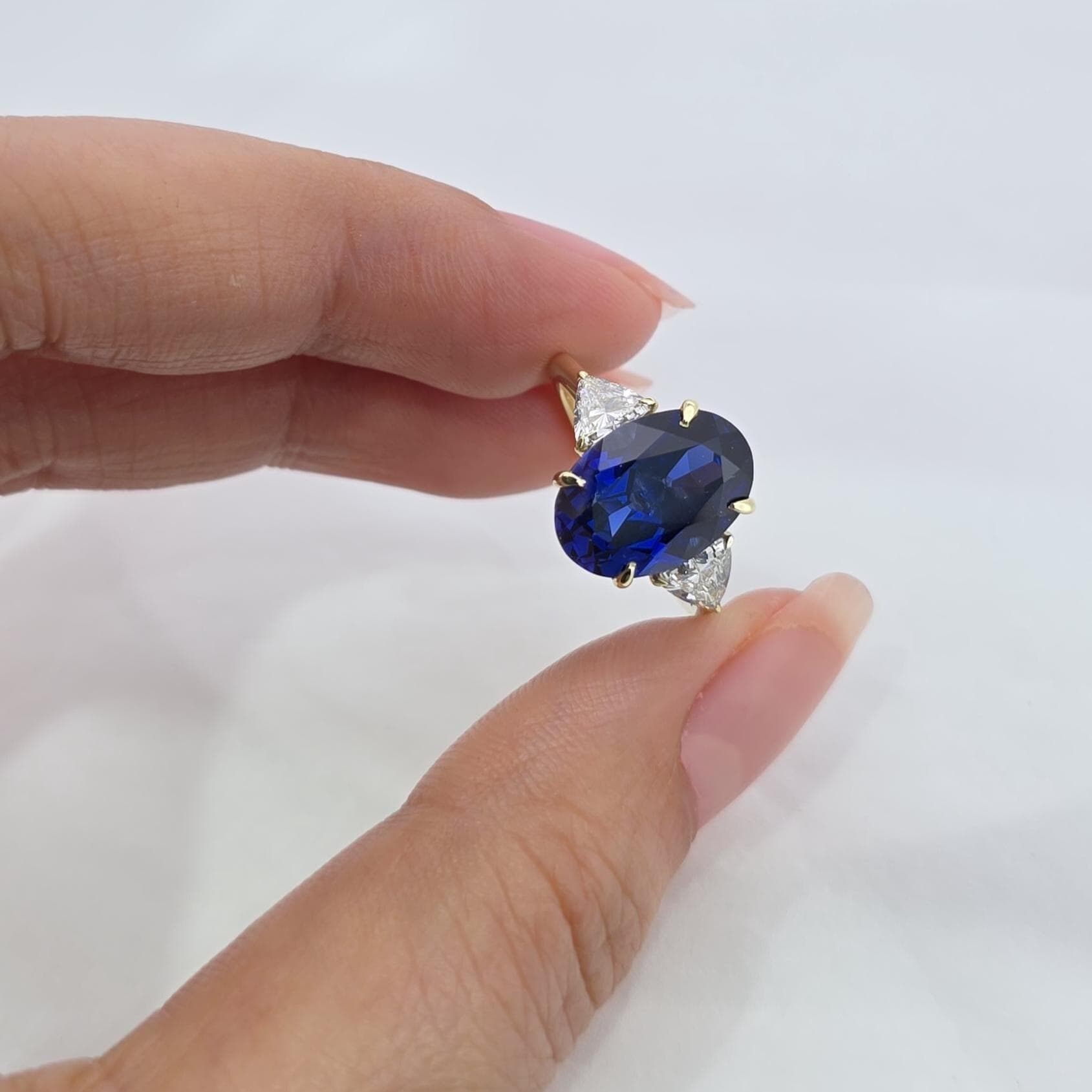 Oval Blue Diamond, Sapphire Hidden Halo Engagement Ring
