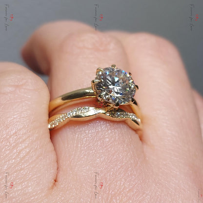 Antique Round Diamond engagement ring, Lab Round Diamond cluster ring Yellow gold Diamond ring Round cut vintage Bridal set Anniversary gift