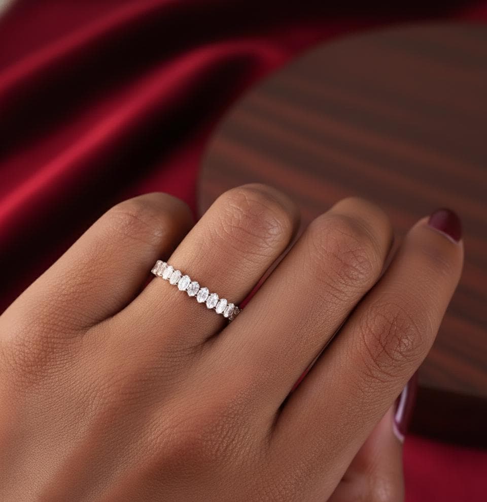 Oval Moissanite Half Eternity Band