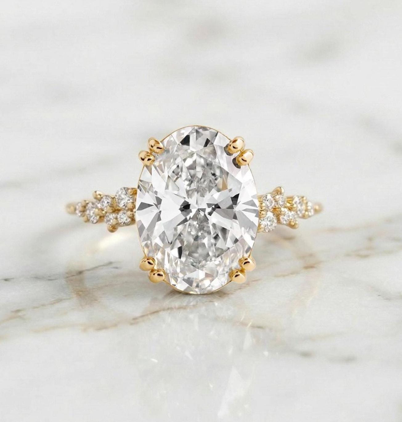 4.5 Ct IGI Certified Oval Lab Diamond Band Oval cut Moissanite Brilliant Cut engagement ring in 935 Argentium Silver — custom handcrafted by Forever For Love