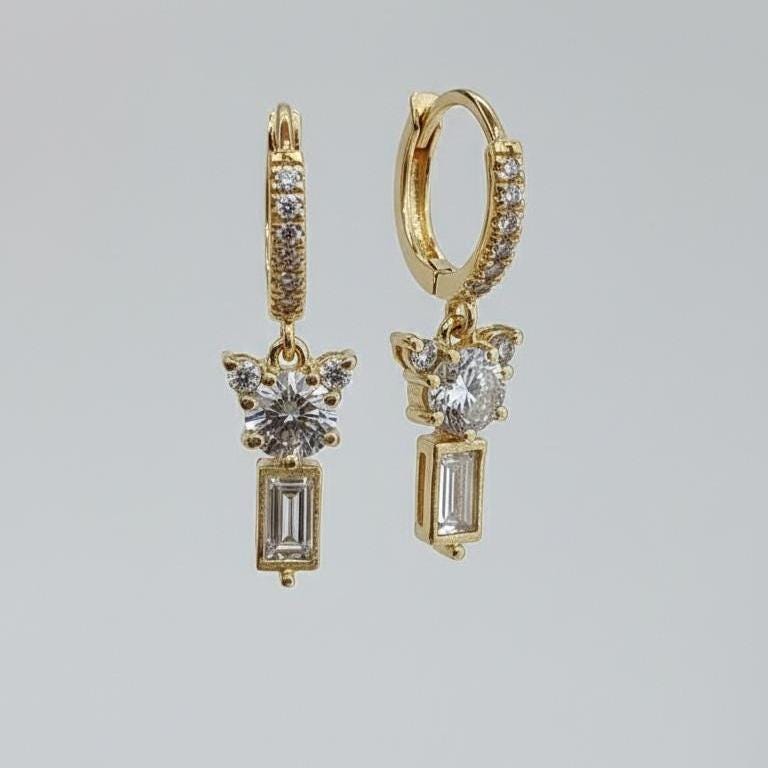 14 Karat Gold Creolen, Teddybär-Cluster-Ohrringe, Baguette- und runde Diamanten, Labor-Diamant-Creolen, im Labor gezüchteter Diamant, Creolen aus massivem Gold, perfektes Geschenk Moissanite engagement ring in Gold or Platinum — custom handcrafted by Forever For Love