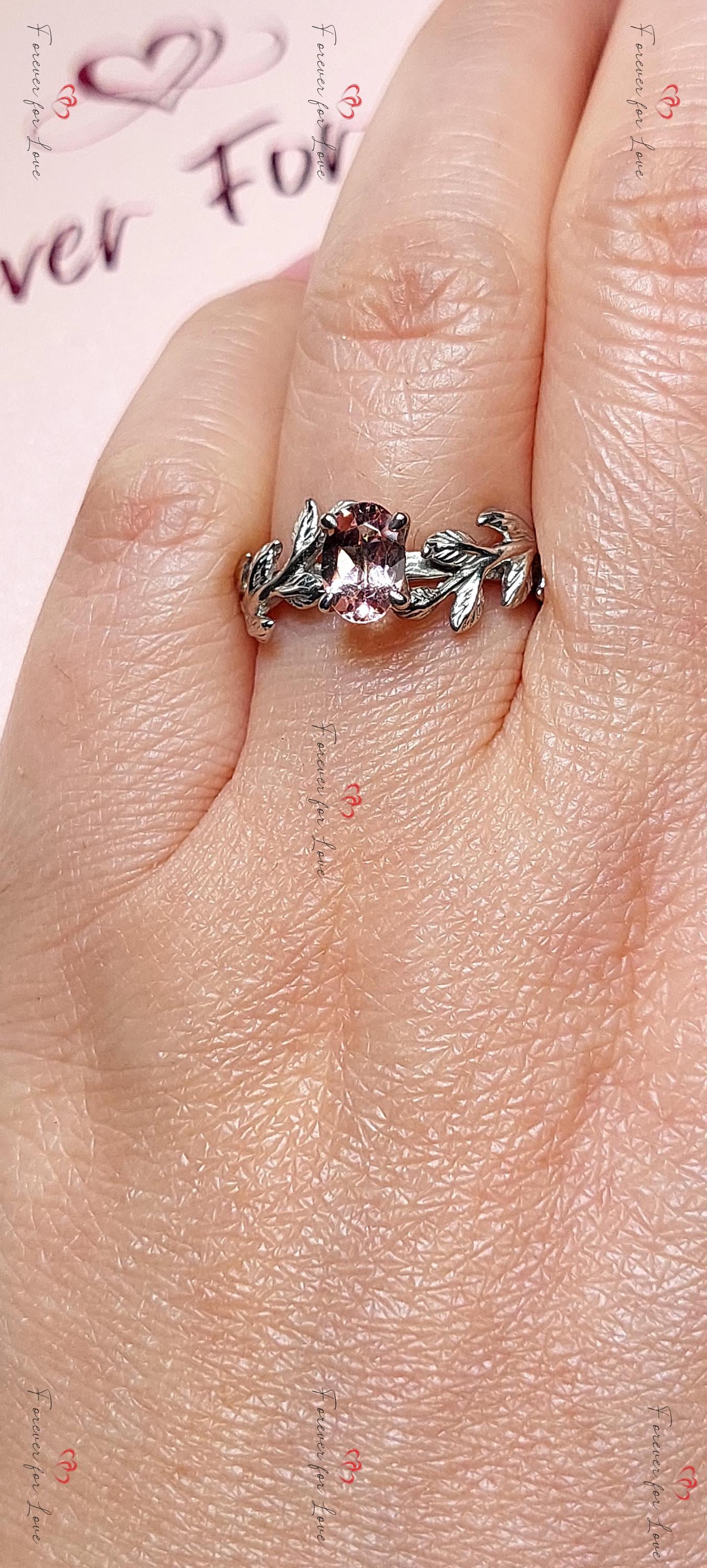 Oval Natural Diamond, Morganite Engagement Ring Oval cut Moissanite engagement ring in Gold or Platinum — custom handcrafted by Forever For Love